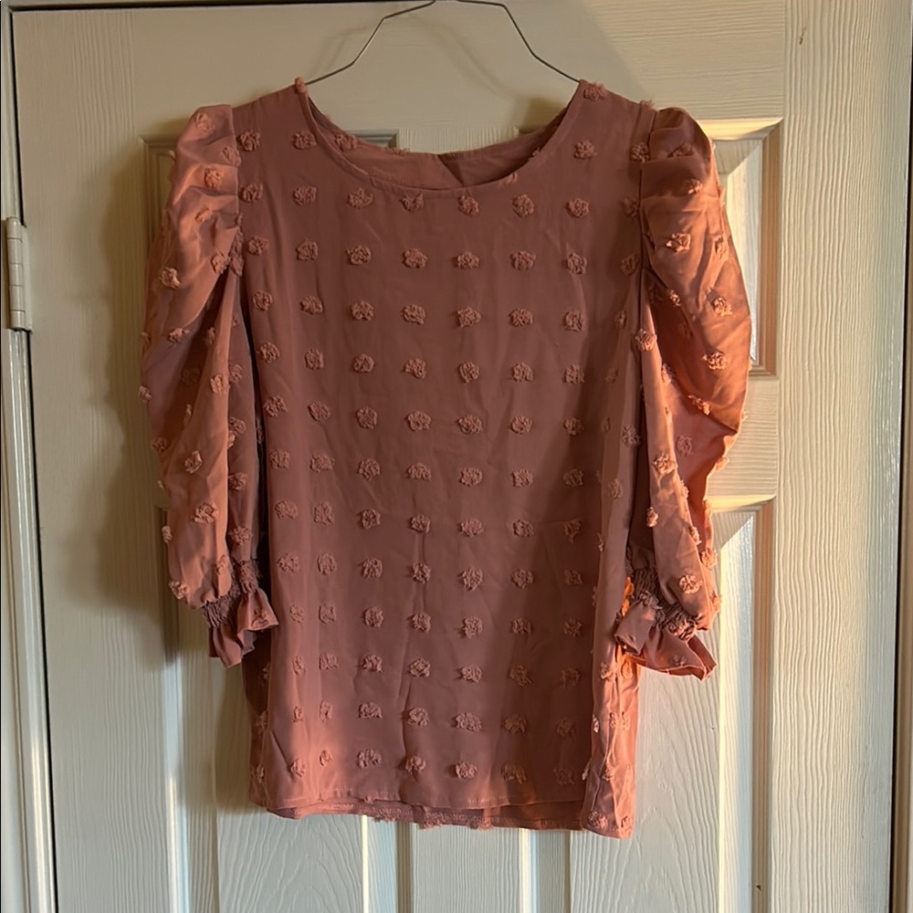Pink Textured Blouse with Puff Sleeves